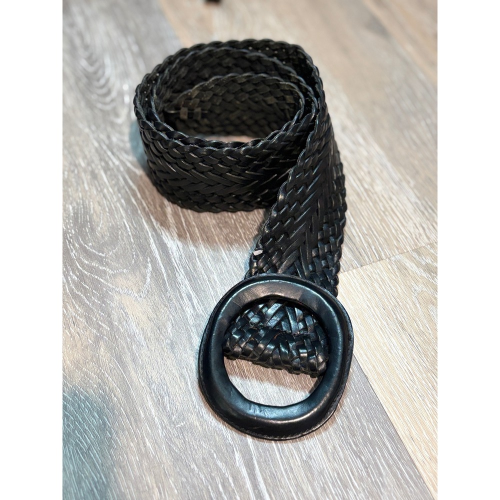 Genuine Leather Woven Braided Belt Black Boho Western Large 40 Inch